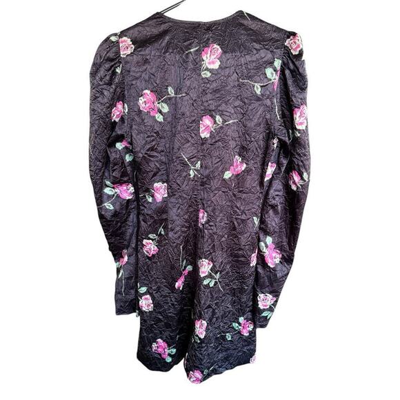 Ganni Crinkled Satin Minidress V-neck Romanticgoth Puff Sleeves Sz 36 Whimsigoth - Picture 5 of 12